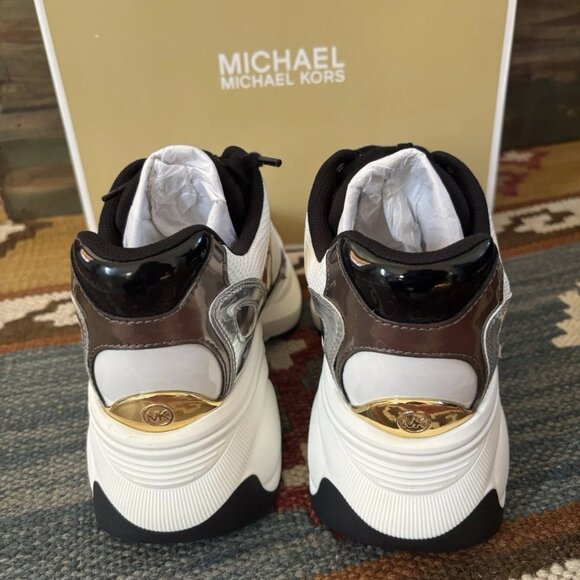 Michael Kors Zuma Women's US 8 Metallic Mesh Leather Trainer Shoes 43F4ZUFS2D - Picture 3 of 6